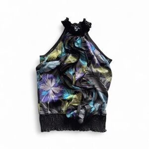 Y2K 90s Elegant Floral Ruffle Going Out Halter Blouse